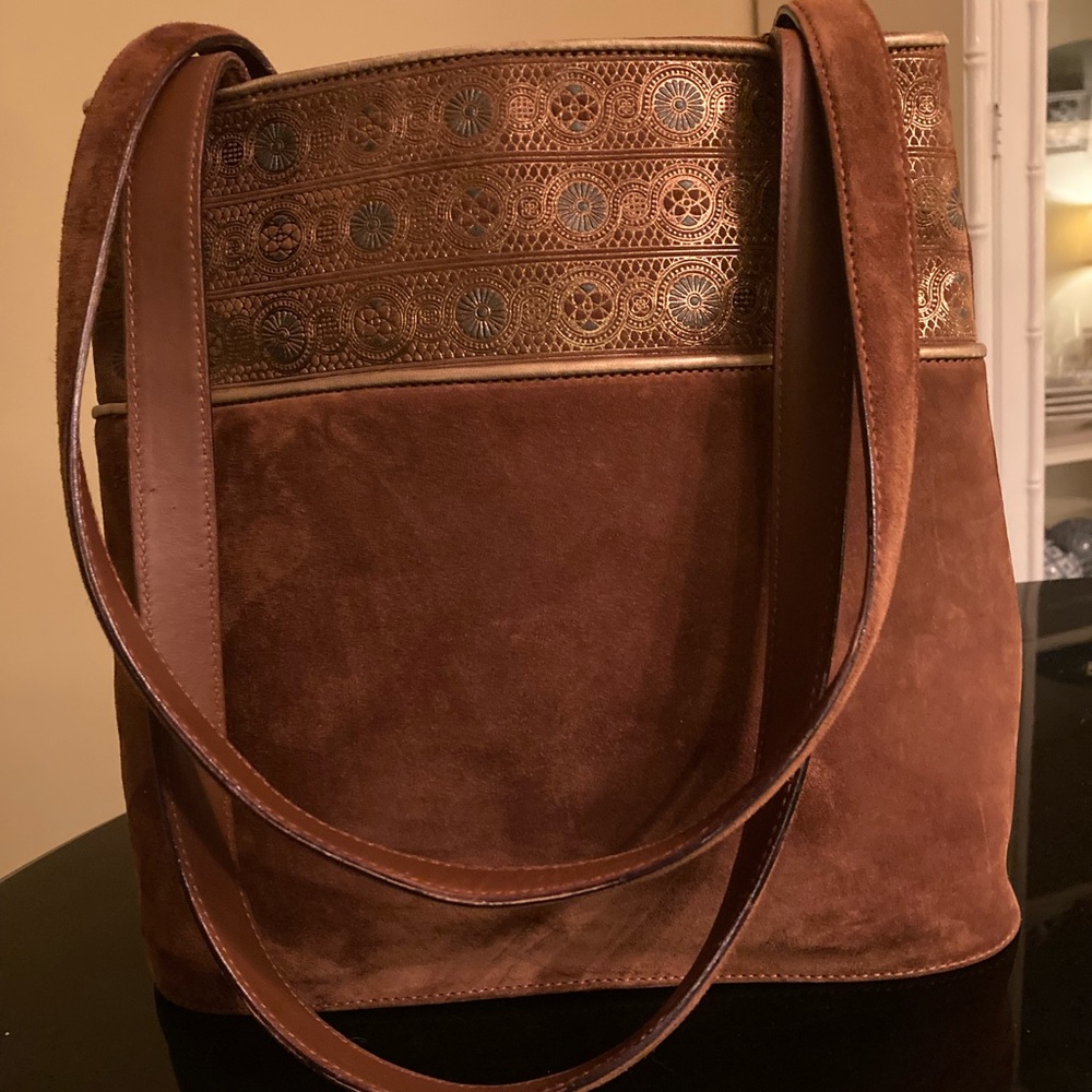 Brown Suede Salvatore Ferragamo Shoulder Bag Tote Vintage